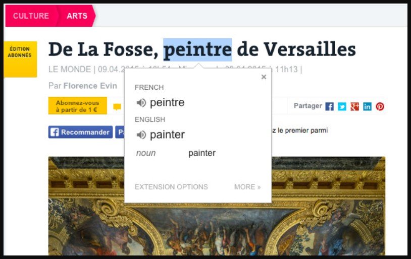 contoh penggunaan ekstensi google translate di Chrome Browser