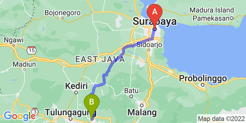 rute perjalanan Surabaya-Blitar
