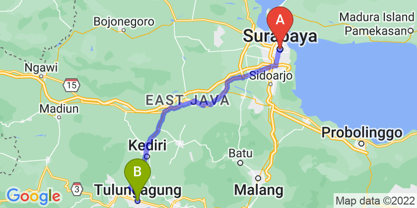 rute perjalanan Surabaya-Tulungagung